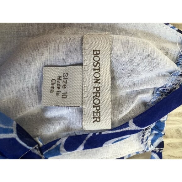 BOSTON PROPER Size 10 Boho Summer Peasant Tiered Maxi Dress Blue Feather Print - Picture 8 of 13